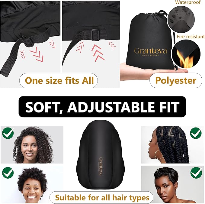 Large Hooded Hair Dryer Bonnet Attachment w/Integrated Headband - Reduces Heat Exposure Around Ears & Neck - Enhanced Size for Use with Rollers, Speeds Up Drying Time, Deep Conditioning at Home