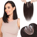 Hairro 100% Human Hair Topper No Bangs, Real Clip in Hair Hairpieces for Women, 3.94x4.72" Silk Base for Thinning Receding High Hairline, 10 Inch Natural Black Side Part