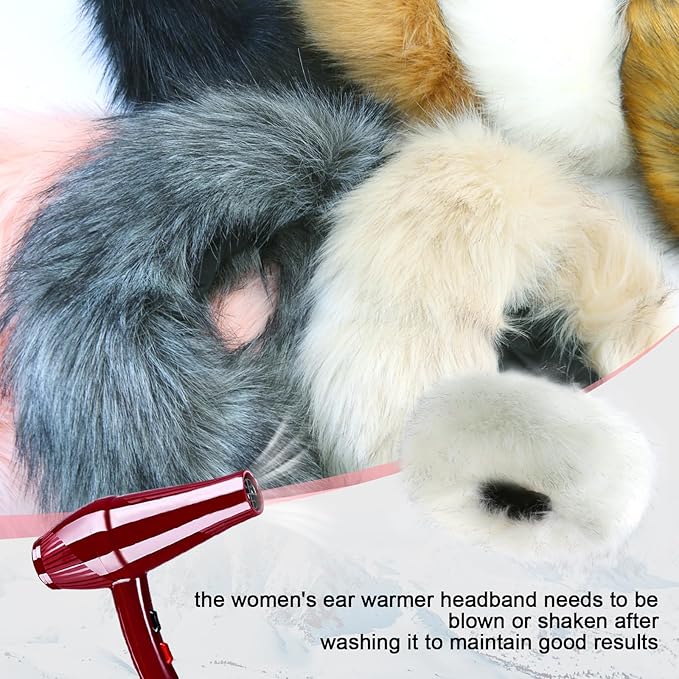 Faux Fur Headband for Women Elastic Fuzzy Thick Earmuffs Winter Headwrap Ear Muffs Furry Ear Warmers Cold Weather (White 2)