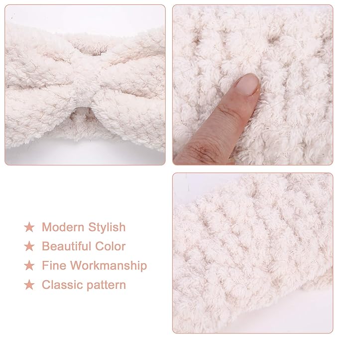 3 Pack Spa Headbands Microfiber Bowtie Headbands for Women for Washing Face, White, Gray, Pink
