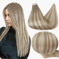 Full Shine Tape in Hair Extensions Human Hair Color Grey and Blonde 19/8/60 22 Inch Tape Extensions Human Hair 50 Gram 20 Pcs Skin Weft Remy for Daily Wear Invisible Tape ins Add Length