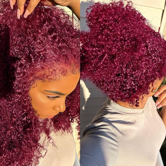 250 Density Hidden Strap Water Wave 360 99j Burgundy Glueless Wigs Human Hair Pre Plucked Pre Bleached Human Hair Wig With Drawstring Wet and Wavy HD Full Lace Front Wigs Human Hair 28 Inch