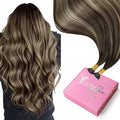 YoungSee Brown Nano Hair Extensions 22 inch Hair Extensions Nano Beads Balayage Dark Brown with Ash Blonde Nano Tips Extension Human Hair Ombre for Women Bead Hair Extension Long 1g/s 50g
