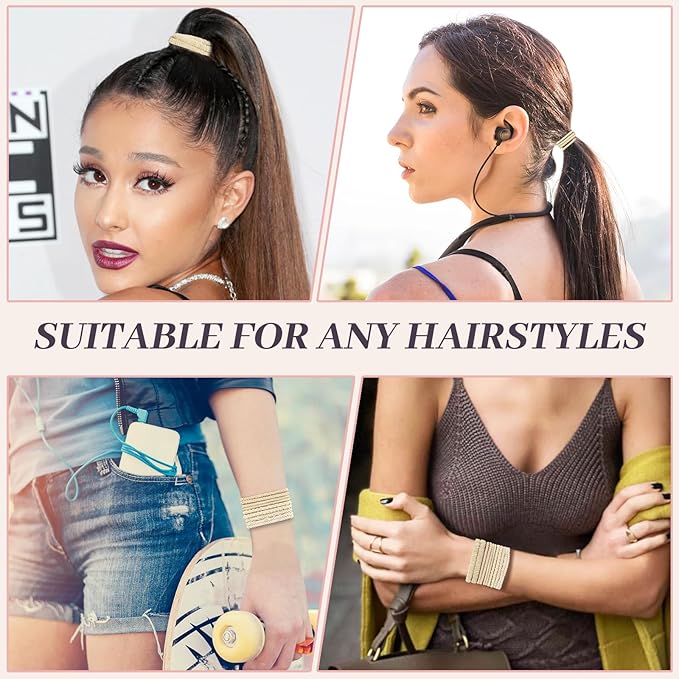 JIIRS 10PCS Boho Hair Ties,Elastic Bracelets,Elastic Ties, Hair Bands For Ponytails,Ponytail Holder for Thick or Thin Hair,Boho Hair Bracelets No-Damage For Daily Life, Sport, Working(Set1)