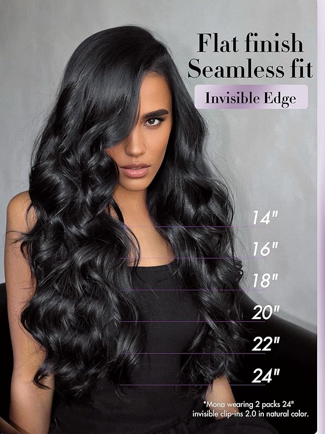 LUVME Invisible Clip in Hair Extensions Body Wave Real Human Hair, Remy Hair Clip ins for Women, Natural Human Hair, 20 inch 110g 6Pcs, Natural Black