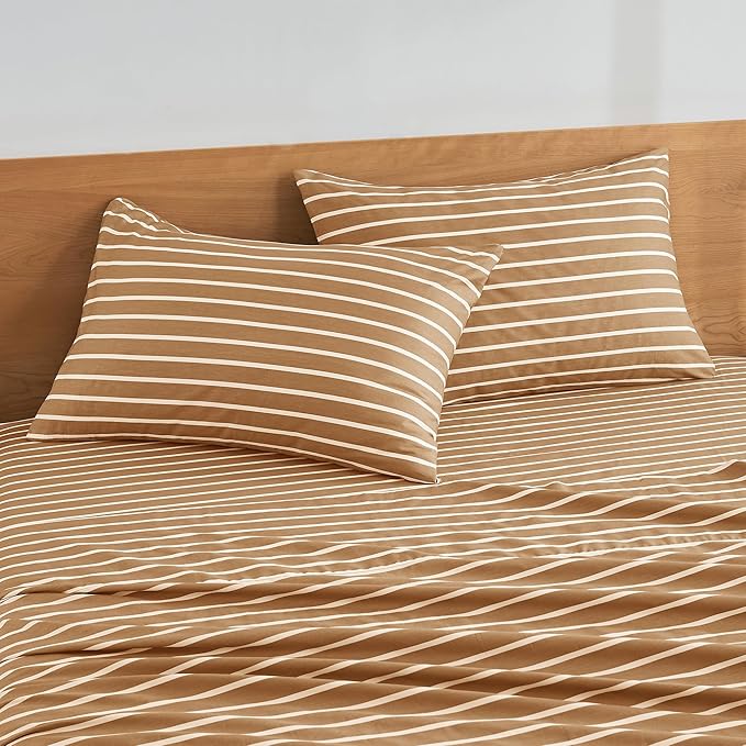 JELLYMONI 100% Natural Cotton Striped King Pillowcases Set, 2 Pack Rust and White Stripes Pattern Printed Pillow Covers with Envelope Closure(Pillows are not Included)
