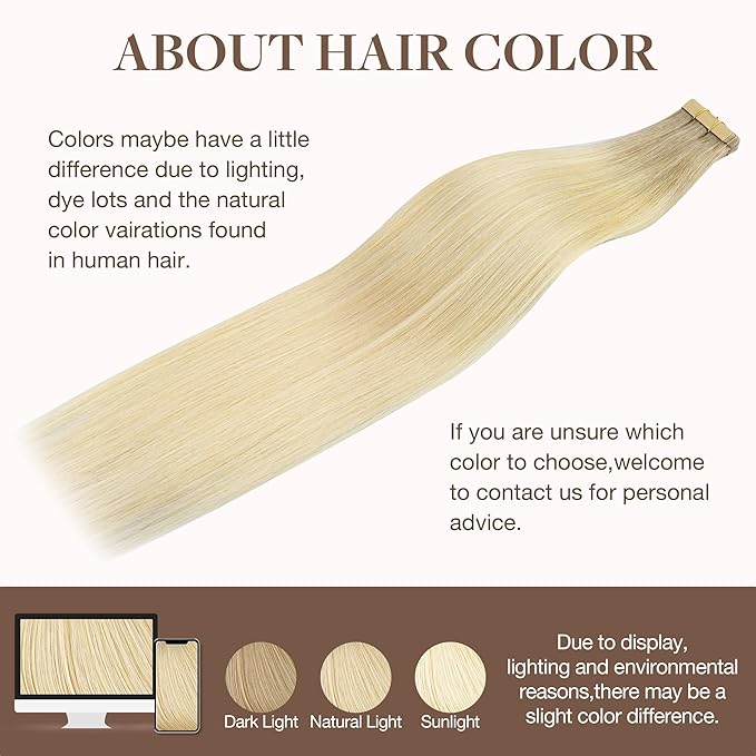 GOO GOO Tape in Hair Extensions Human Hair, R7/60F Rooted Ash Blonde with Frosted Highlights, 18inch 50g 20pcs, Skin Weft Seamless Invisible, Silky Straight with Thick Ends, Remy Human Hair
