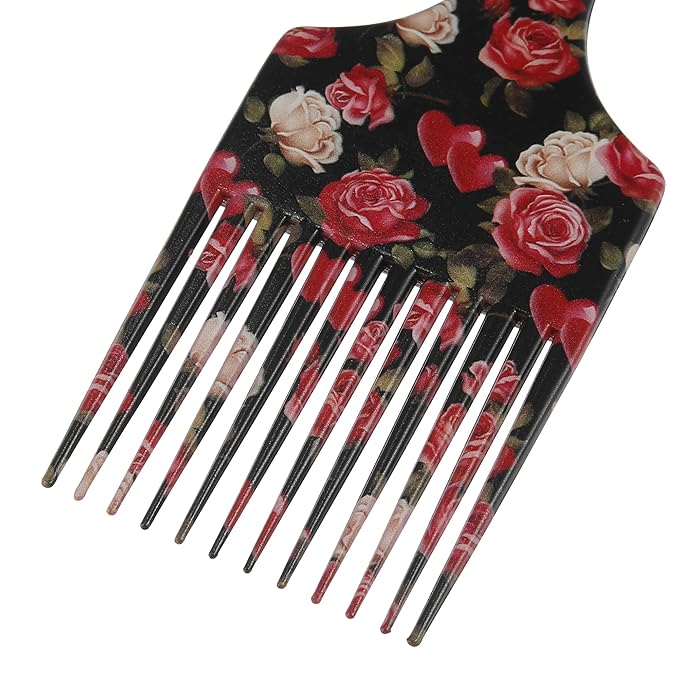 VOCOSTE Wide Tooth Afro Hair Pick Comb, Hair Styling Tool for Men Plastic Flower Pattern, 5.9 Inch