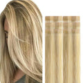 GOO GOO Invisi Edge Tape in Hair Extensions Human Hair, 16/22 Light Blonde Highlighted Golden Blonde, 6pcs 14inch 15g, Virgin Remy Hair, Seamless Injected Tape, Natural Look