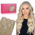 WENNALIFE Seamless Clip In Hair Extensions, 16 Inch 130g 7pcs Ash Blonde to Golden Blonde and Platinum Blonde Hair Extensions Clip in Human Hair Invisible PU Skin Weft Natural Remy Human Hair