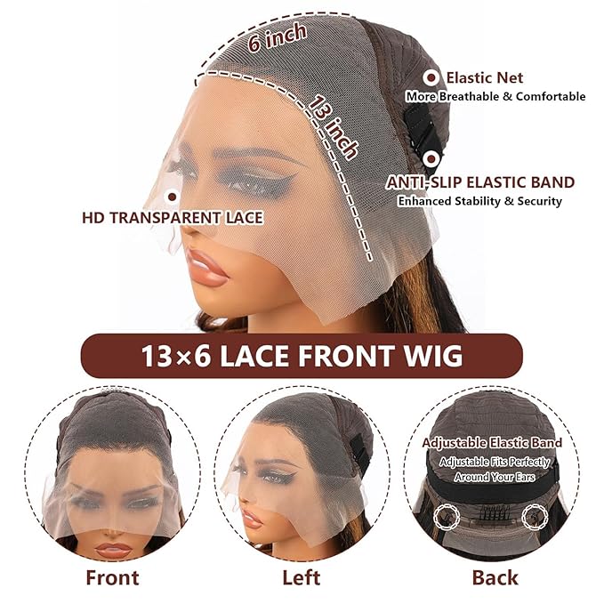 Ombre Lace Front Wig Human Hair 1B/30 Highlight Straight Wigs 13X6 Transparent Lace Frontal Glueless Wigs Honey Blonde Colored Human Hair Pre Plucked for Women 26inch