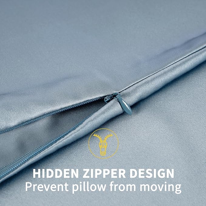 ZIMASILK 100% Pure Mulberry Silk Pillowcase for Hair and Skin,with Hidden Zipper,Both Side 19 Momme Silk,600 Thread Count, 1pc (Standard 20''x26'', Dusty Blue)