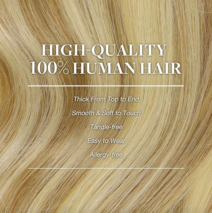 GOO GOO Clip in Hair Extensions Real Human Hair, Remy Human Hair Extensions Clip ins for Women, Natural Human Hair, 18inch 70g 2Pcs, #16/22 Light Blonde Highlighted Golden Blonde