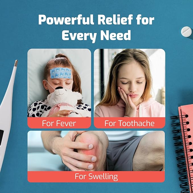 Cooling Patches for Kids - Fever Patch for Kids, Mint Extract - 20 Individually Wrapped Cold Stickers -Baby Pad, Forehead, Reducer Headache Patches -Fun Design
