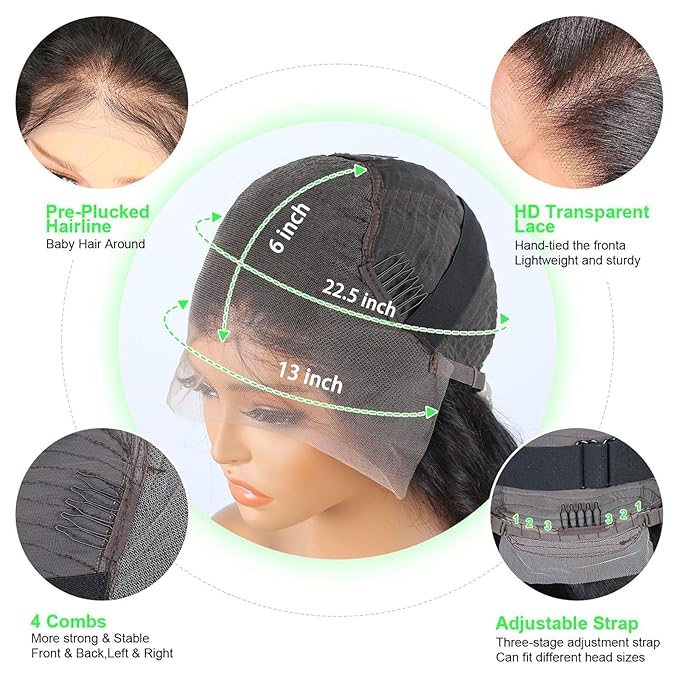 36 Inch HD Lace Front Wigs Human Hair Deep Wave Wig 200 Density 13x6 Human Hair Lace Front Wigs for Women Pre Plucked Curly Lace Frontal Wig Glueless Deep Wave Lace Front Wigs with Baby Hair