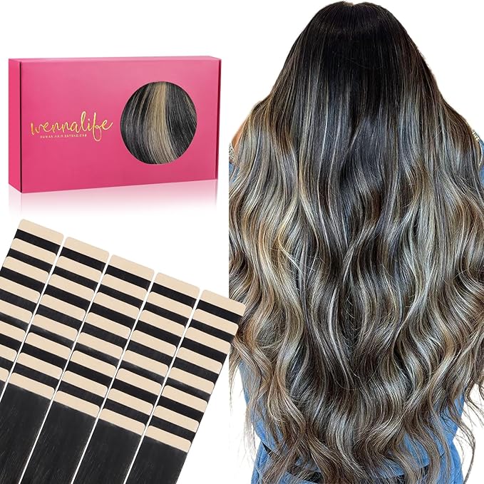 WENNALIFE Tape in Hair Extensions Human Hair, 40pcs 100g 16 inch Balayage Natural Black to Light Blonde Hair Extensions Real Human Hair Straight Tape in Extensions Invisible Human Hair Extensions