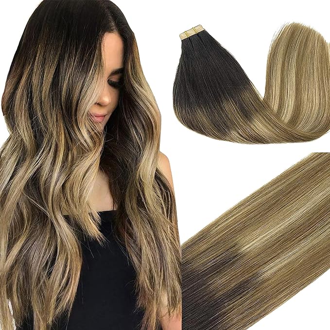 GOO GOO Tape in Hair Extensions Human Hair, 2/6/18 Balayage Brown to Dirty Blonde, 18inch 50g 20pcs, Thick Ends Straight Seamless, Invisible
