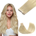 GOO GOO Tape in Hair Extensions Human Hair, 18ET90A Natural Blonde Balayage, 14inch 100g 40pcs, Skin Weft Seamless Invisible, Silky Straight with Thick Ends, Remy Human Hair