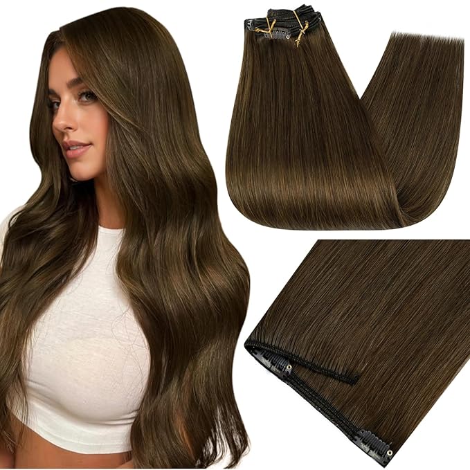 Full Shine Golden Brown Hair Extensions 18 Inch Golden Brown Clip in Extensions Clip in Hair Extensions Remy Human Hair 7 Pcs 135 G