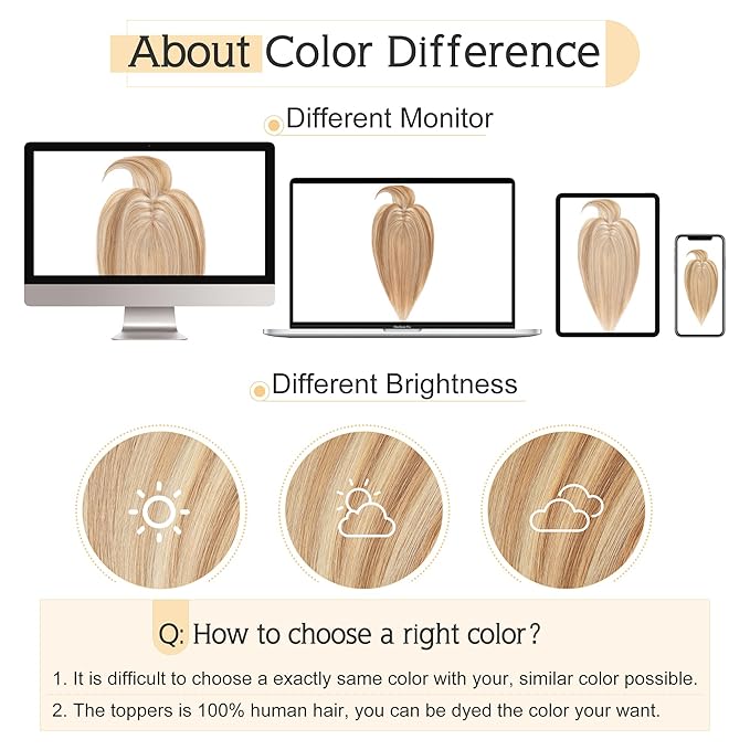 SEGO Hair Toppers for Women Real Human Hair With Bangs, 7 * 13CM Silk Base 100% Remy Human Hair Clip in Top Wiglet Hairpieces Add Volume /12 Inch Golden Brown&Bleach Blonde