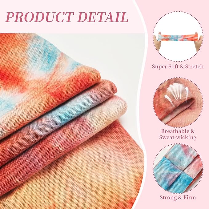 Tie Dye Headbands for Women, 6 Pack Wide Non-Slip Stretchy Hair Bands for Yoga, Workout, Running, Fashion Hair Accessories for Women's Hair（Shape 4）