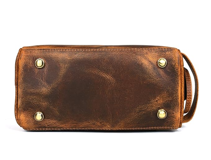 10" Premium Leather Toiletry Travel Pouch With Waterproof Lining Black Color | King-Size Handcrafted Vintage Shaving Kit By Aaron Leather Goods