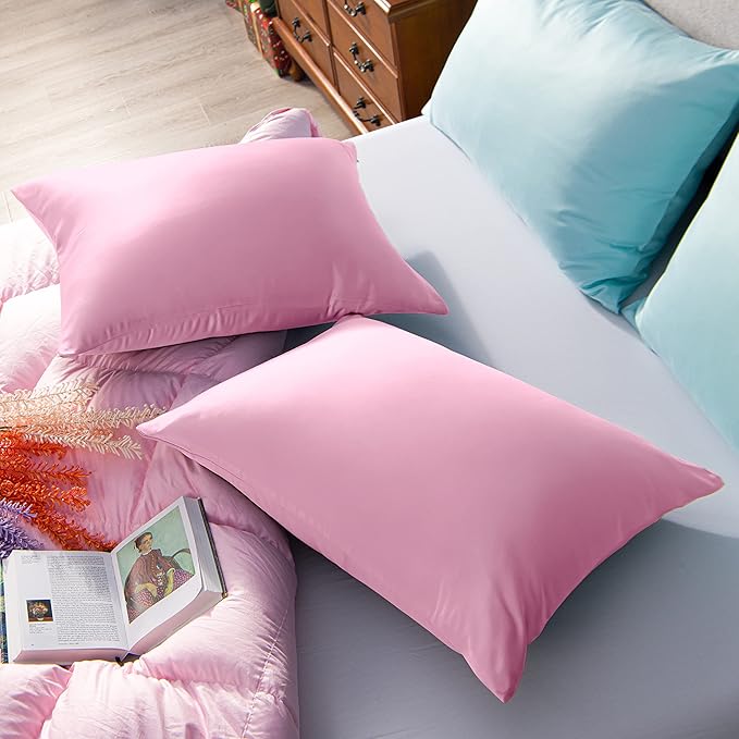 NTBAY Zippered Satin Pillow Cases for Hair and Skin, Luxury Standard Hidden Zipper Pillowcases Set of 2, 20x26 Inches, Light Pink
