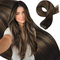 Moresoo PU Seamless Human Hair Clip in Extensions 135g 7pcs Clip in Hair Extensions Real Human Hair Straight Natural Thick and Soft Remy Hair Dark Brown to Chestnut Brown Balayage 16inch