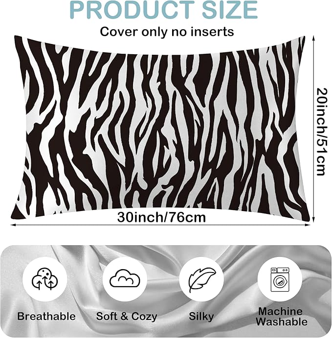 Zebra Black and White Satin Pillow Case Queen Size,Soft Pillowcases for Hair and Skin Similar to Silk,Pillowcases with Hidden Zipper Bedding Accessories,20X30 Inches,1 Pack