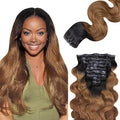 Lashey Seamless Clip in Hair Extensions Human Hair 150g 9pcs 22 Inch Body Wave Ombre Natural Black to Medium Auburn Clip in Hair Extensions for Women Real Human Hair Extensions