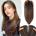 Brown Highlight Synthetic Hair Toppers for Women with Thinning 3D 360° Cover Clip in Wispy Bangs Upgraded Adjustable Bandage 18 Inch Long Layered