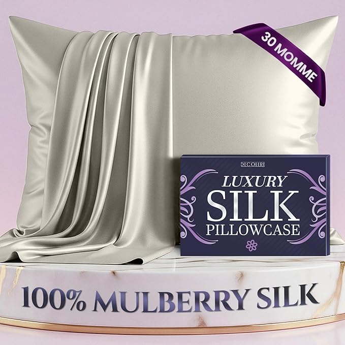 DECOLURE 100% Pure Mulberry Silk Pillow Case Standard Size – Highest Grade 30 Momme 6A+, Luxuriously Soft & Cooling Silk Pillowcase for Hair & Skin, Hypoallergenic, Breathable, Hidden Zipper (Ivory)