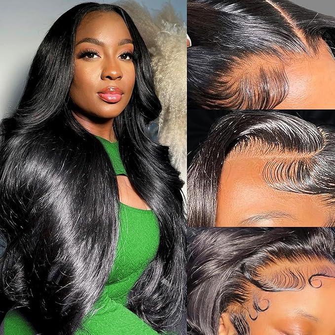 30 Inch 13x6 Body Wave Lace Front Wigs Human Hair 200 Density HD Lace Front Wigs Pre Plucked Brazilian Virgin Human Hair Wigs for Women Glueless Full Lace Frontal Wig Natural Black Body Wave Wig