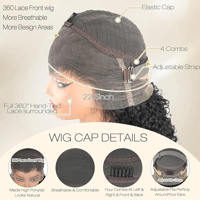 Burmese Curly Human Hair Wig with Spiral End 200% Density 360 Full HD Lace Front Wigs Human Hair Water Wave Wigs for Women 32Inch Pre Plucked with Baby Hair Tiny Knots Natural Black