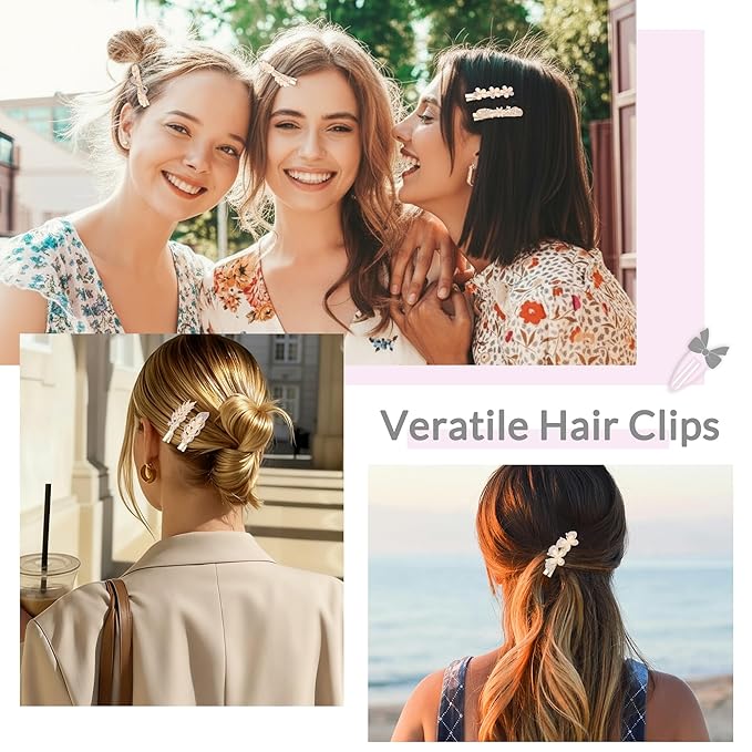 7 Pcs Gold Hair Clips for Women - Vintage Opal & Pearl Hair Barrettes with Rhinestone, Elegant Flower Butterfly Duckbill Alligator Clips, Bridal Wedding Hair Accessories for Thick Thin Hair Styling
