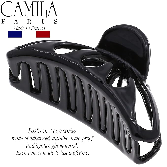 Camila Paris CP3138 French Hair Clip for Women Thick Hair for Long Curly Wavy Hair, Black, Girls Hair Claw Clips Fashion Styling Hair Accessories for Women, Strong Hold No Slip Grip, Made in France