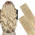 GOO GOO Invisi Edge Tape in Hair Extensions Human Hair, 18ET90A Natural Blonde Balayage, 10pcs 16inch 25g, Virgin Remy Hair, Seamless Injected Tape, Natural Look