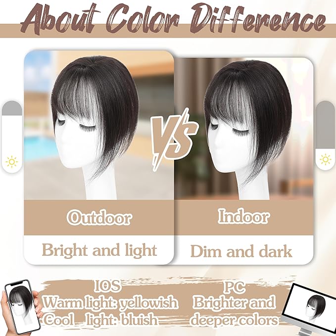 Hair Toppers for Women Real Human Hair - 360° Coverage Brown Black Clip In Topper with Bangs for Thinning Hair Upgraded 5×9 cm Silk Base Ideal for Everyday Use