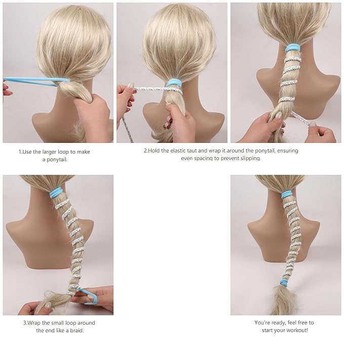 Sport Hair Ties for Women - 4 Pack Elastic Pony Tails for Gym, Braided & Swimming Sports - 40 Inch Length