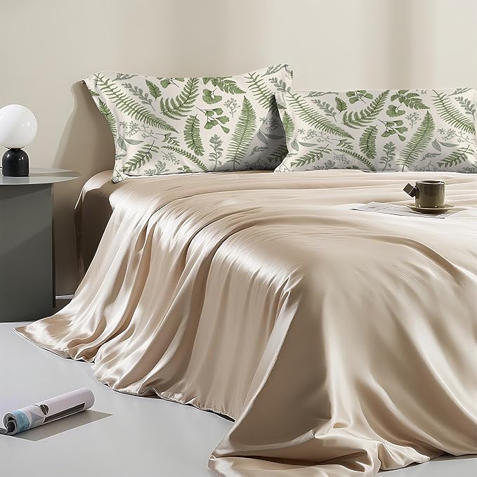 Satin Pillowcase 1 Pack-Leaves Herbs and Wildflowers Eucalyptus Silky Pillow Cover for Hair and Skin,King Size 20x36 Inch Soft Cooling Printed Pillow Cases with Hidden Zipper,Gifts for Women Men