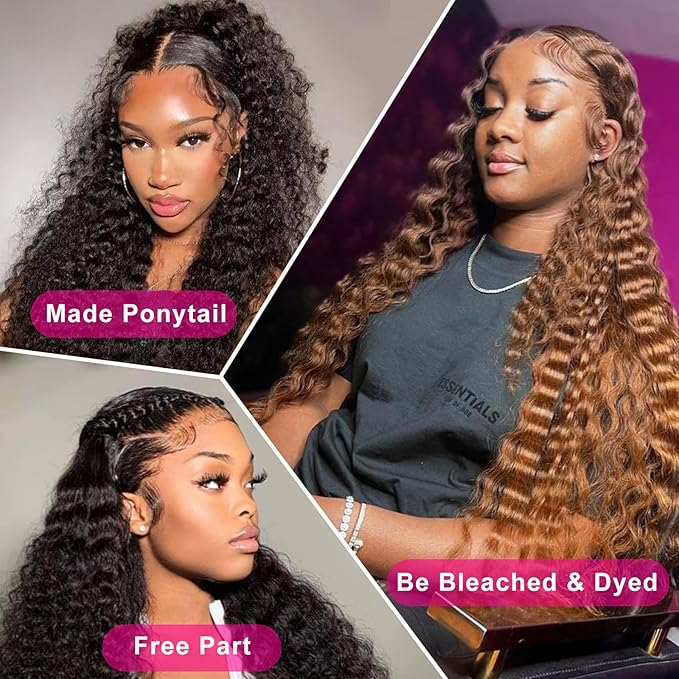13x6 Deep Wave Lace Front Wigs Human Hair 200% Density HD Lace Front Wigs Human Hair Pre Plucked Natural Color Glueless Wig 100% Virgin Lace Front Wigs for Women（26inch）