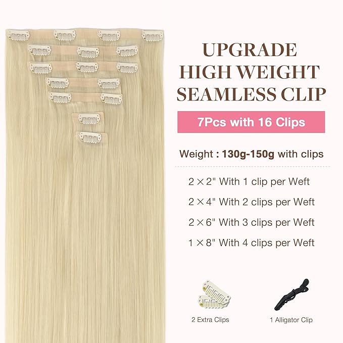 GOO GOO Clip in Hair Extensions Real Human Hair, Remy Human Hair Extensions Clip ins for Women, Natural Human Hair, 22inch 160g 7Pcs, #60A Platinum Blonde