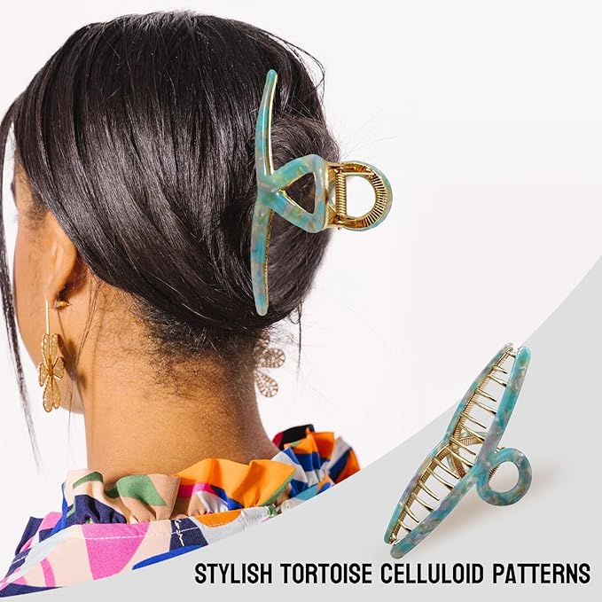 Large Metal Hair Clips - Big claw clips for thick hair Strong Hold Gold Leopard Print hair Claw for Thick Locks Women and Girls
