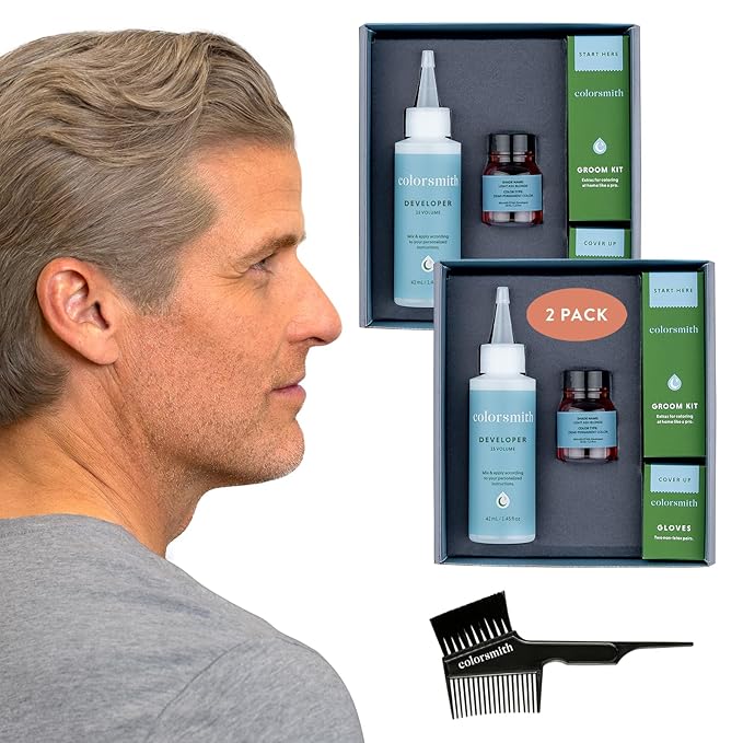 Hair & Beard Color for Blending Grays 2 pack - Light Ash Blonde - Ammonia-Free Complete Men’s At-home Beard & Hair Dye Kit, Professional-grade Demi-Permanent Hair Color (9.1)