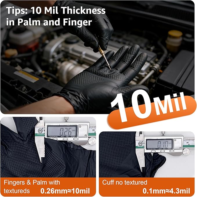 HEAVY DUTY 10 Mil Nitrile Gloves Disposable Rubber Cooking Gloves Industrial Raised Diamond Texture,Latex Free 1000PCs