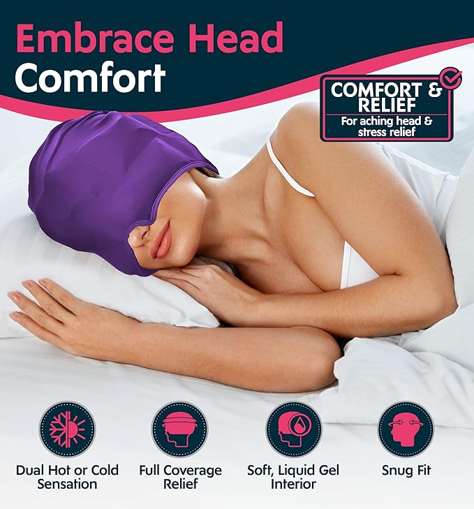 Magic Gel Migraine Ice Head Wrap | Real Migraine & Headache Relief | The Original Headache Cap | Cold, Comfortable, Dark & Cool; Endorsed by Physicians, Loved by Thousands - (2 Pack, Black & Purple)
