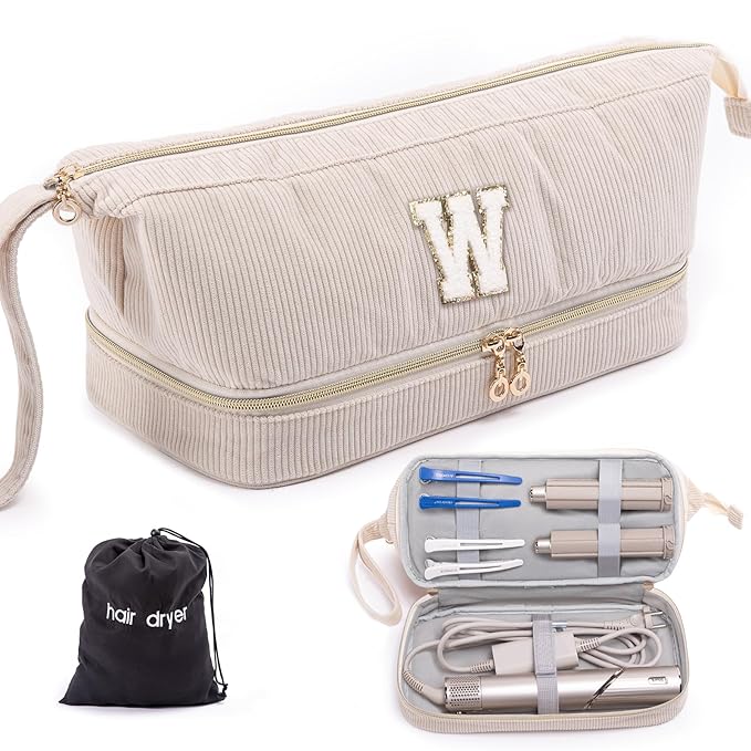 Initial Personalized Hair Dryer Case,Double-Layer Hair Tools Travel Carrying Case for Shark FlexStyle with Hair Dryer Bag- Hair Air Wrap Dryer Case Flat Curling Iron Travel Organizer Gift