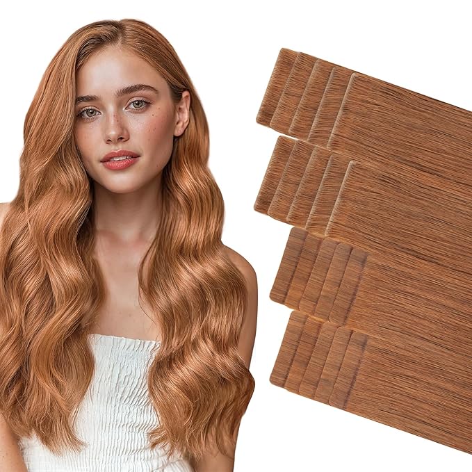 GOO GOO Invisi Edge Tape in Hair Extensions Human Hair, 330 Cinnamon Terra Copper 10pcs injected with 10pcs classical tape ins, 22inch 50g, Virgin Remy Hair, Natural Look
