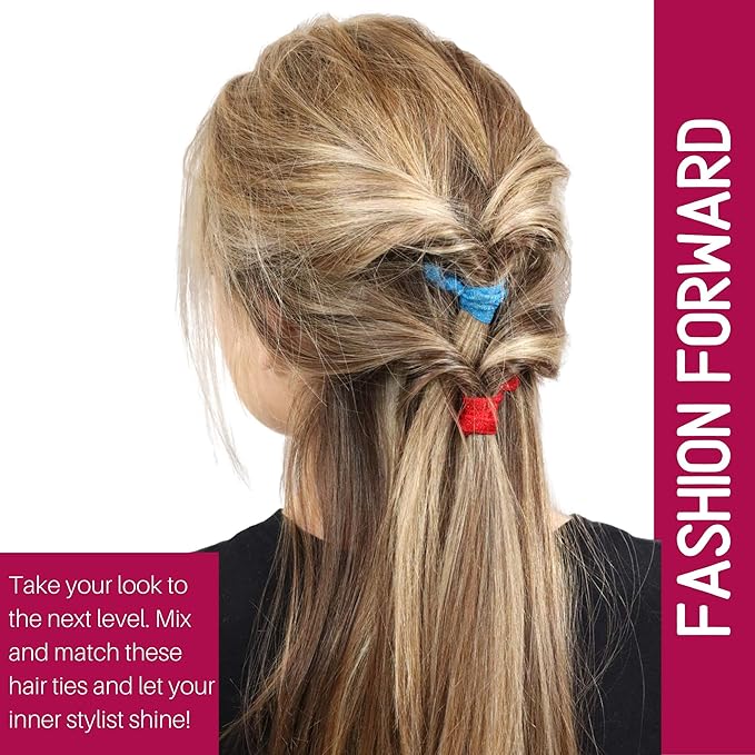 Kenz Laurenz Hair Ties 20 Elastics Ponytail Holder Set No Crease Ribbon Bands (Silver)