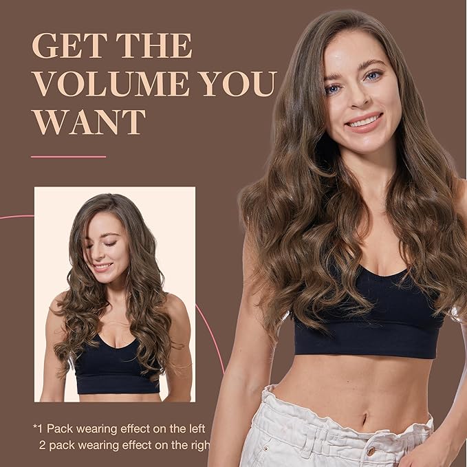 GOO GOO Clip in Hair Extensions Real Human Hair, Remy Human Hair Extensions Clip ins for Women, Natural Human Hair, 24inch 170g 7Pcs, #5 Light Ash Brown